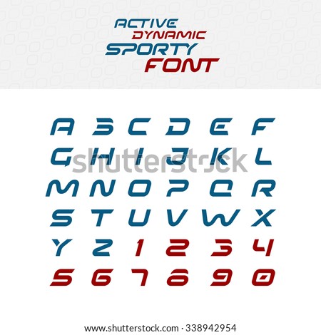 Sport techno font alphabet letters. Skew italic dynamic typeface. Capital letters and numbers.