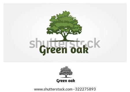 Green Oak Silhouette of a tree, Vector logo design