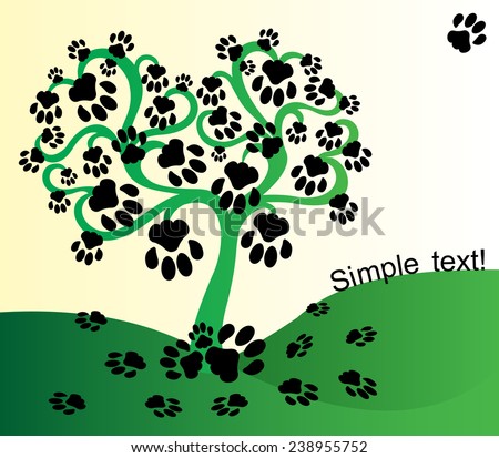 Landscape with a tree whose leaves are in the shape of a cat's tracks