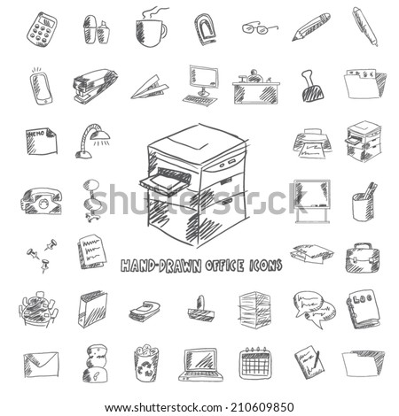 office and organization hand drawn icon set office and organization hand drawn icon set