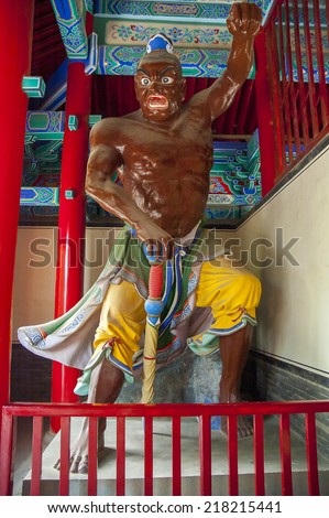 Statue of a chinese warrior in the Shaolin Temple, China