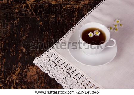 tea with sugar and white flowers, soothing tea, retro