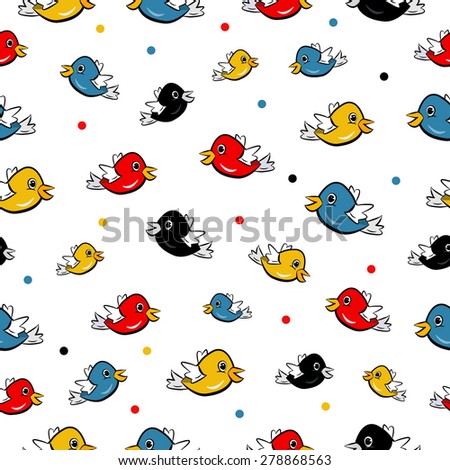 Cute birds in vector. Cartoon set. Birds seamless pattern, colorful texture on white background