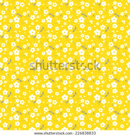 Seamless floral pattern. White flowers on a yellow background