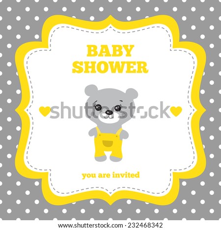 Baby Shower Invitation Template Gray Yellow And White Colors Illustration Of Little Teddy Yellow And White Baby Shower Invitation Templates