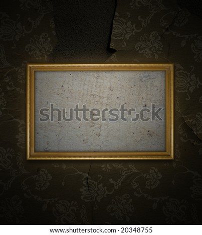 Antique gold frame on wallpaper background