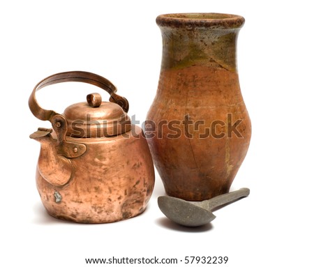 stock-photo-the-old-copper-kettle-pewter-spoon-and-ceramic-pot-on-a-white-background-57932239.jpg