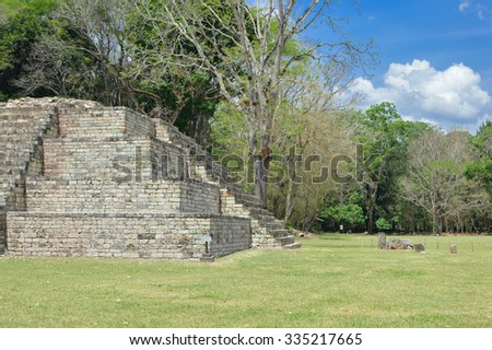 Structure 4 at the Great Plaza of at Copan archaeological site of Maya civilization in Honduras