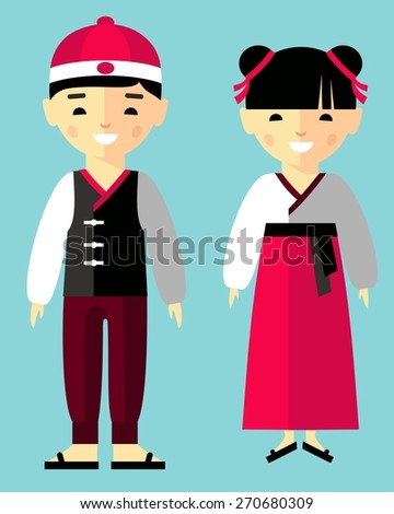Vector illustration of japanese children, boy, girl, people.\
Set of japanese woman and man  dressed in national costumes