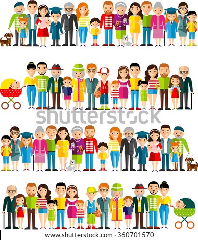 All age group of european people. Generations man and woman. 
Stages of development people - infancy, childhood, youth, maturity, old age.