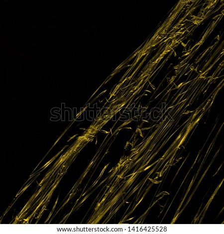 Transparent yellow plastic wrap on the black background. Plastic shopping bag texture. Reusable trash and waste.