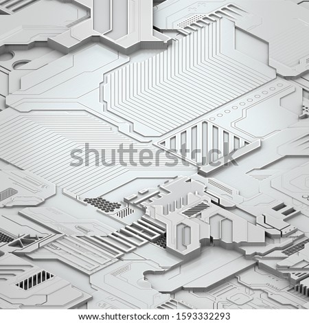 Circuit board futuristic server code processing. White technology background. 3d rendering abctract circuit board.