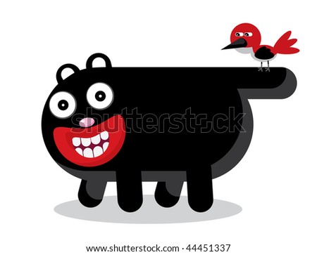 cartoon black cat and a red bird