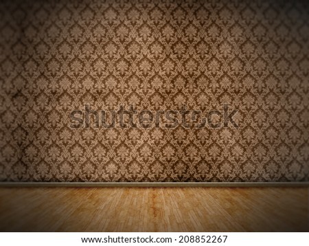 Grunge wallpaper on the wall in an empty room