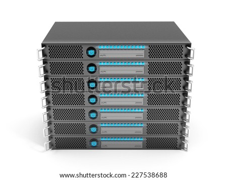 Server rack isolated on white background.