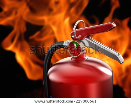Fire extinguisher on flame background.
