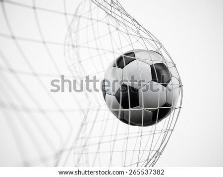 Soccer ball or football in the net isolated on white background