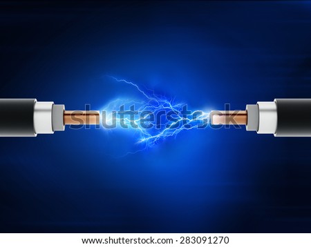 Power cables with sparkles on blue background