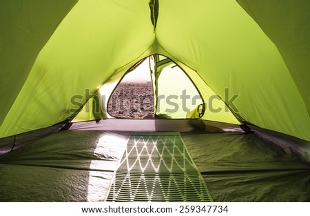 Green Tent with camping mattress