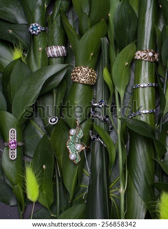 jewelry on the green and flowers