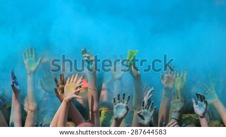 Holi festival with colorful hands
