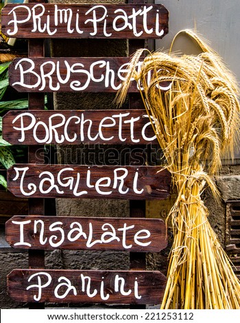 Typical wooden Italian restaurant banner with white written in Florence 01