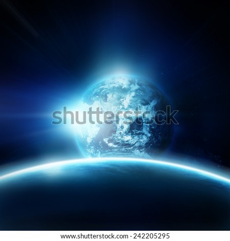 Planet earth with sun rising from space- Elements of this image furnished by NASA
