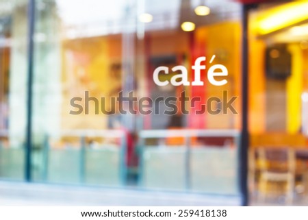 colorful and pastel coffee shop and text cafe in front of mirror, soft and blur  concept