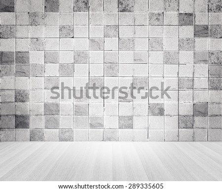 Grunge vintage style concrete tile wall and wooden floor texture