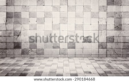 Grunge and vintage style concrete tile wall and floor texture background