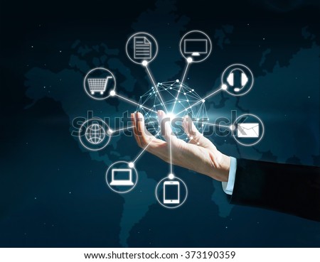 Hands holding circle global network connection, Omni Channel or Multi channel