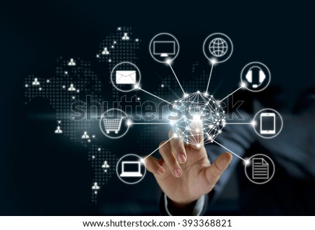 Hands touching circle global network connection, Omni Channel or Multi channel