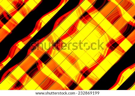 Abstract background  of tile diagonal stripe with wave or current in black, red, orange, and yellow