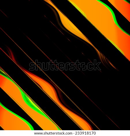 Abstract background  of diagonal stripe and wave or current in black, red, orange, yellow, and green, with space for text insert