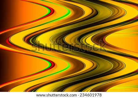 Abstract background  with wave effect with current in black,  yellow, orange, red, brown, and green