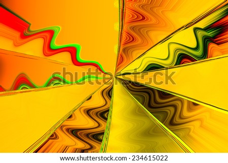 Abstract dark background  of triangle tile with wave or current in yellow, orange, red, and green