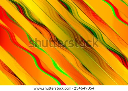 Abstract background  of diagonal stripe with wave or current in black, red, orange, yellow, brown, and green