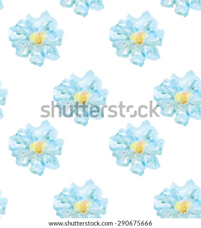 Abstract seamless pattern with watercolor blue flowers. Floral watercolor pattern.