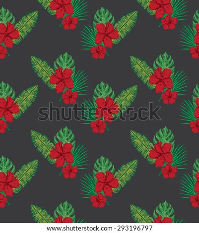 Seamless colorful tropical pattern background. Hand drawn tropical flowers.