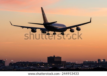 Airplane landing at Moscow Sheremetyevo airport.