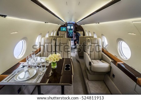 Luxury interior in the modern private business jet.