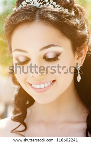 Bride with long hair outdoor