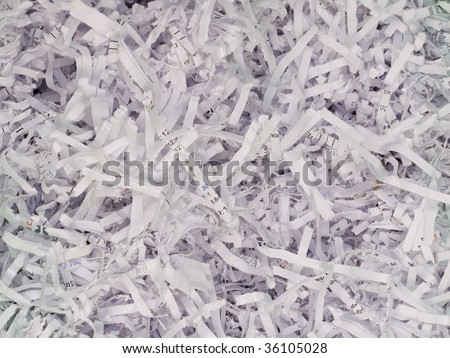 Close up of the remains of papers destroyed by shredding