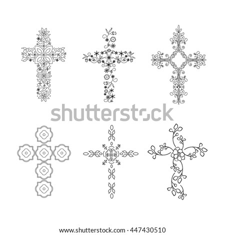 Set of Crosses (Crucifix), Religious Design Elements, Vector Set