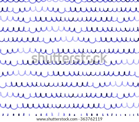 Watercolor seamless pattern with waves. Fish skin background. Simple hand drawn unique waves pattern.
