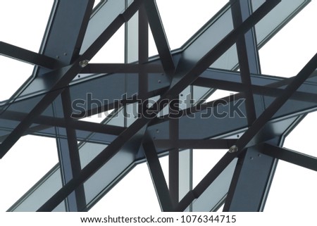 Frames of structural glazing. Abstract modern architecture close-up photo with fragment of polygonal facade, wall, ceiling or roof. Generic office or public building with empty frames / cells.