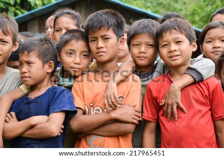 MAE SOT, THAILAND - JAN 6: Poor children in countryside on January 06, 2013 in Mae Sot, Thailand.