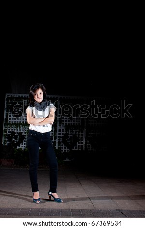 Fashion photo lighting. The focus in the light of her only role model.