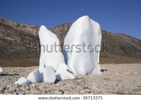 Two mysterious iceberg pillars in a dried out lake. A rare sight!