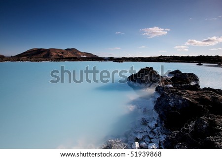 Milky white and blue water of the Blue Lagoon geothermal baths in Iceland